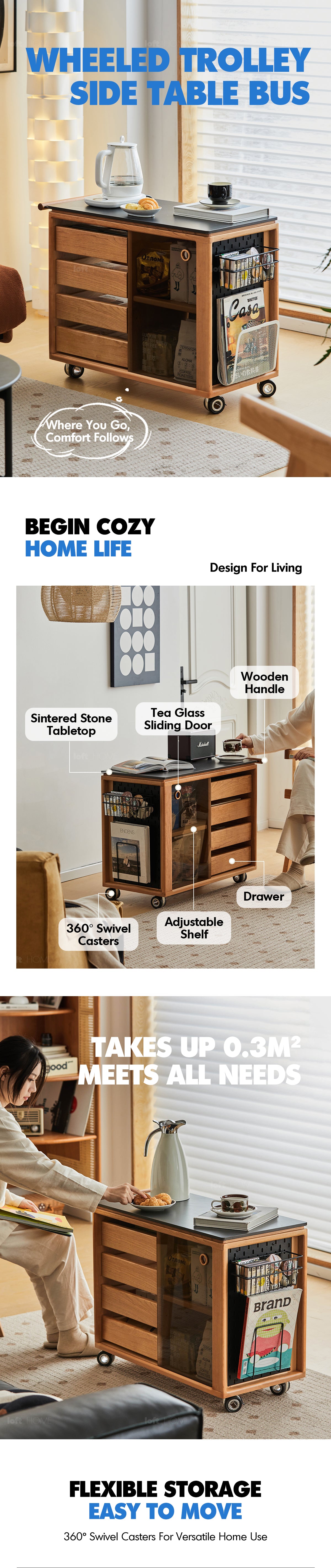 Scandinavian Cherry Wood Wheeled Trolley Side Table BUS Good to Know - 1