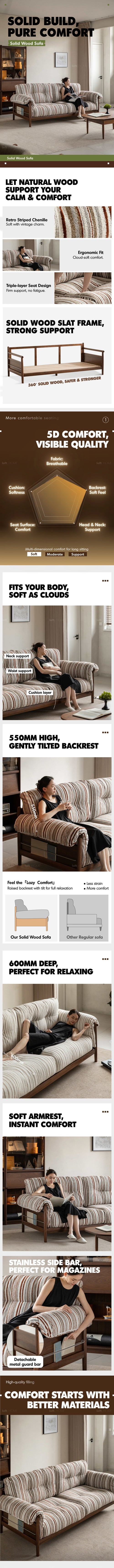 Japandi Chenille Velvet Fabric Walnut Wood 3 Seater Sofa Sofa OPEN BACKED Good to Know Preview-1
