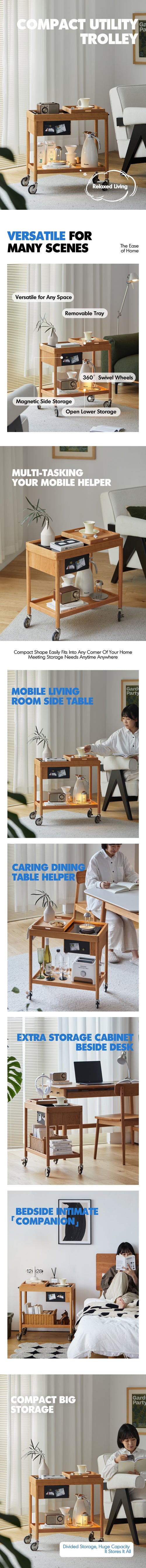 Scandinavian Cherry Wood Wheeled Trolley Side Table POCKET Good to Know Preview-1
