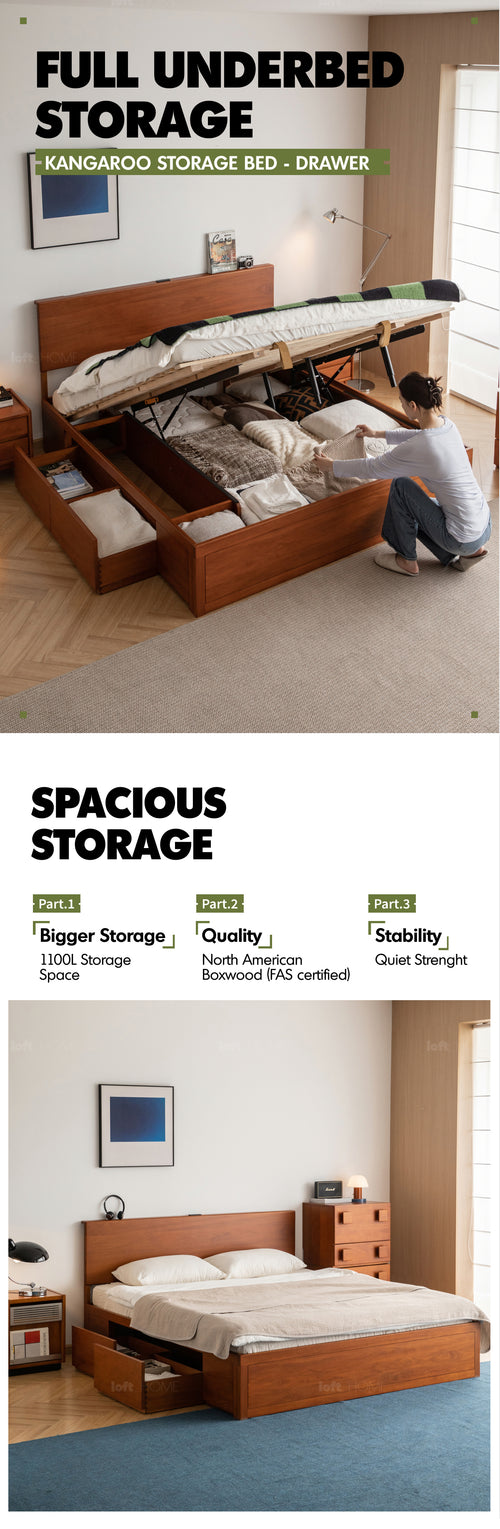 Vintage Boxwood Lift-Up Storage Bed With Drawer KANGAROO Good to Know Preview-1