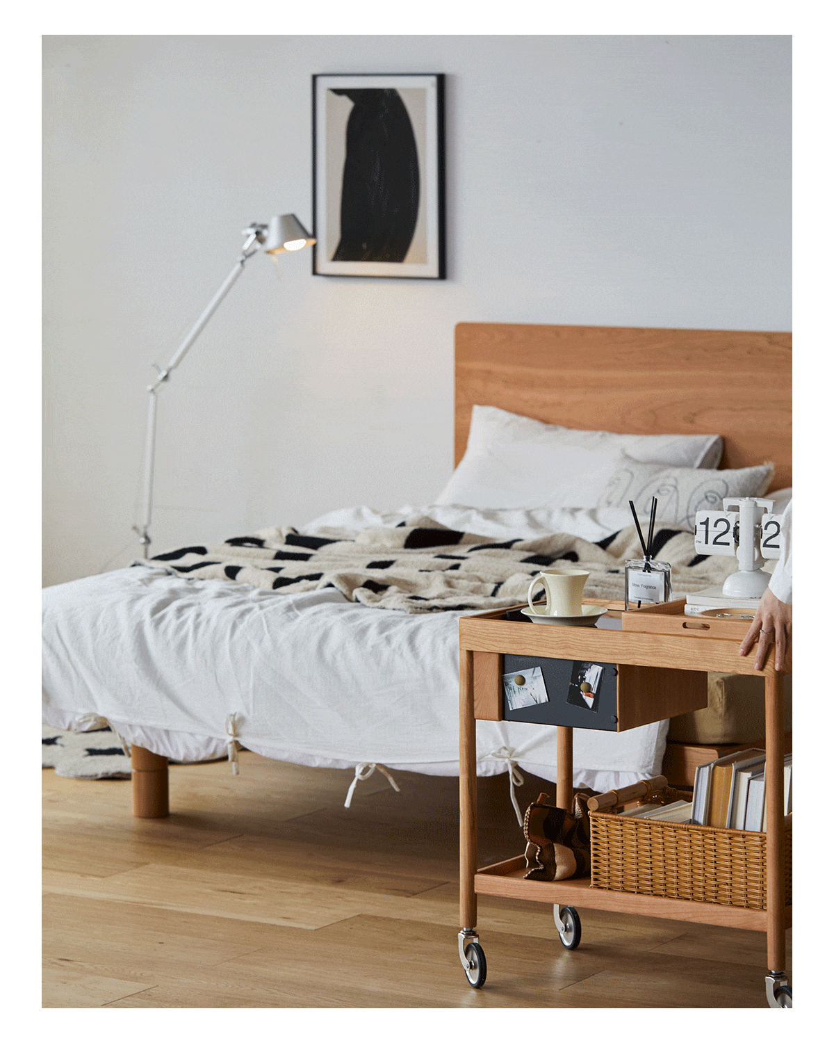 Scandinavian Cherry Wood Wheeled Trolley Side Table POCKET Good to Know - 9