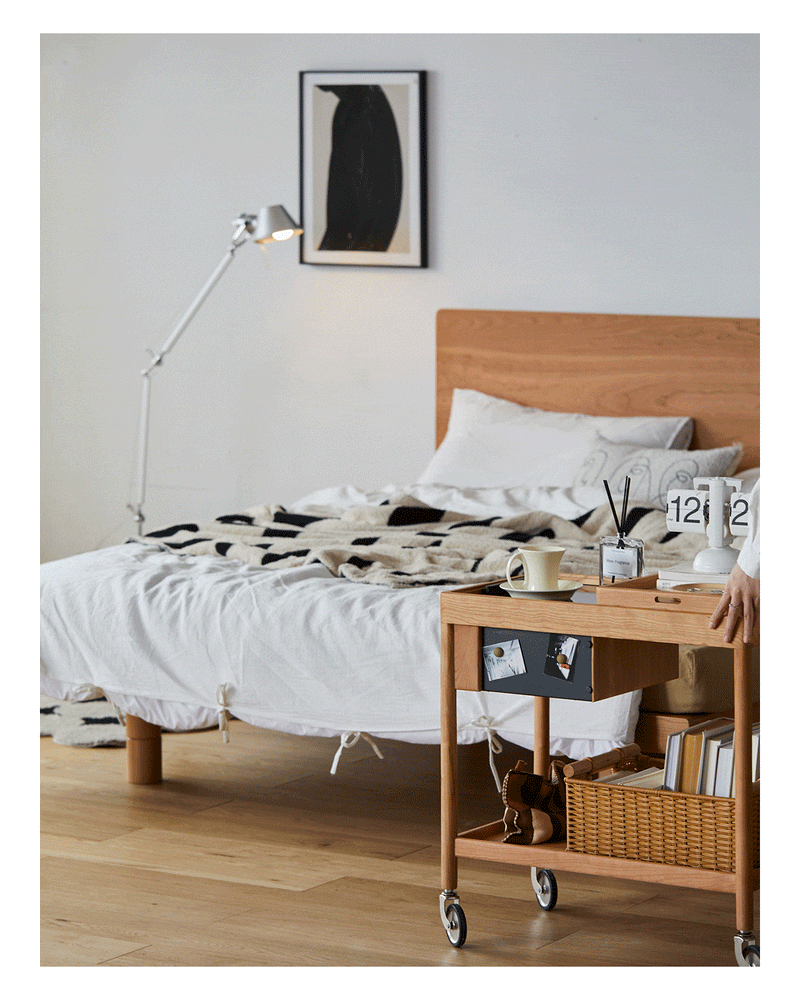Scandinavian Cherry Wood Wheeled Trolley Side Table POCKET Good to Know - 9