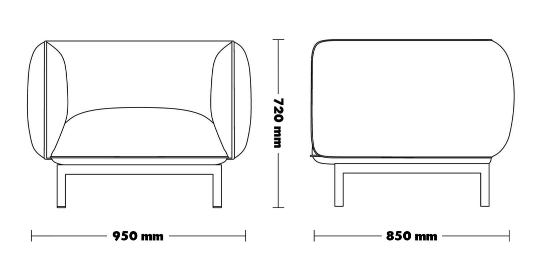 Minimalist Fabric 1 Seater Sofa MELLO Size Chart