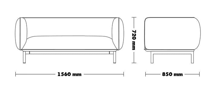 Minimalist Fabric 2 Seater Sofa MELLO Size Chart