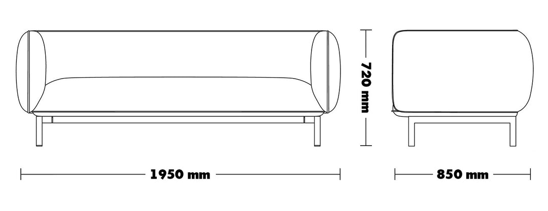 Minimalist Fabric 3 Seater Sofa MELLO Size Chart