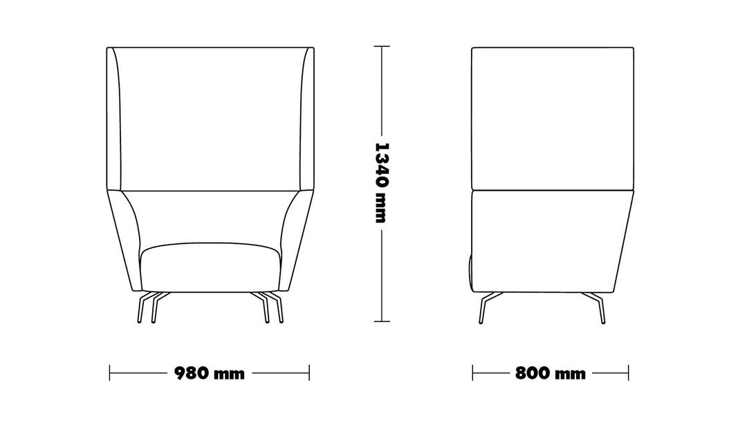 Minimalist Fabric 1 Seater Sofa High Back KAS Size Chart
