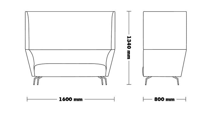 Minimalist Fabric 2 Seater Sofa High Back KAS Size Chart