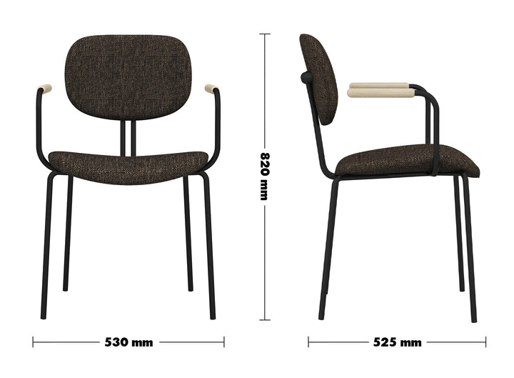 Minimalist Fabric Dining Chair ET Arm Size Chart