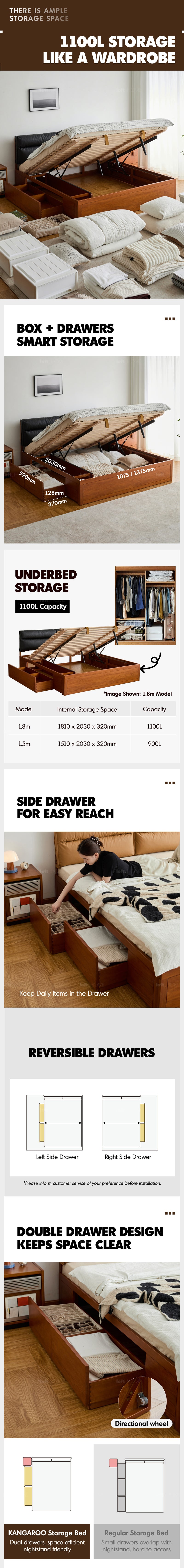 Vintage Boxwood Cushion Lift-Up Storage Bed With Drawer KANGAROO More Details and Instruction_2