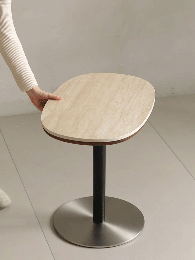 Vintage Sintered Stone Walnut Wood Height Adjustable Side Table ROMAN