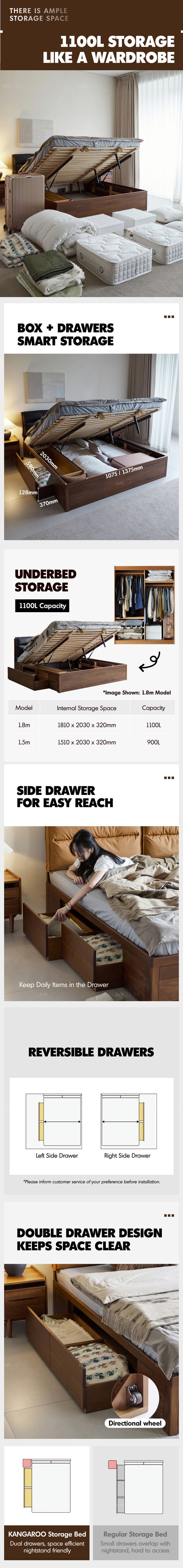 Japandi Walnut Wood Cushion Lift-Up Storage Bed With Drawer KANGAROO Good to Know Preview-2