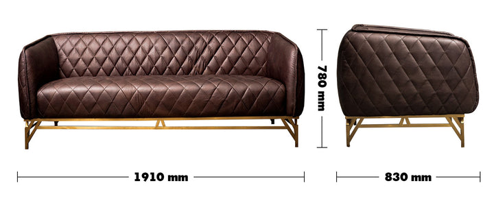 Vintage Genuine Leather 3 Seater Sofa OSMOND Size Chart