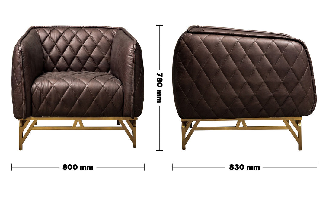 Vintage Genuine Leather 1 Seater Sofa OSMOND Size Chart