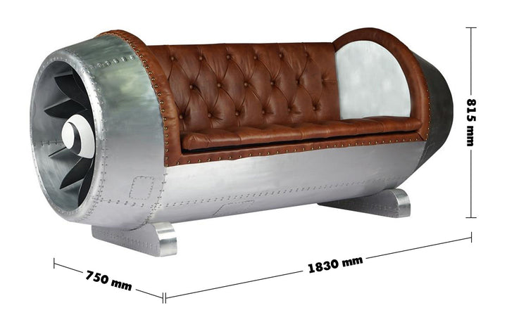 Industrial Aluminium Genuine Leather 2 Seater Sofa ENGINE Size Chart