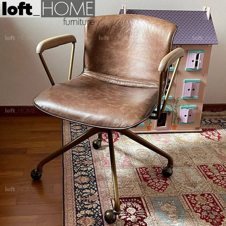 (Fast Delivery) Vintage Genuine Leather Study Chair AKRON Primary Product