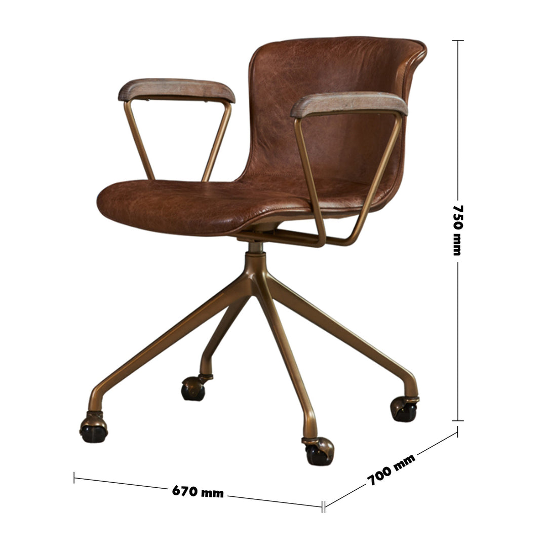 Vintage Genuine Leather Study Chair AKRON Size Chart