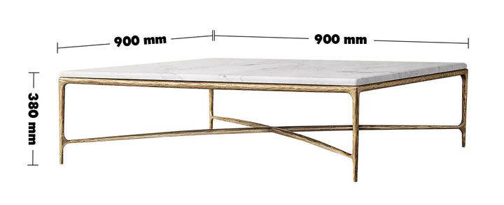 Modern Marble Coffee Table THADDEUS SQUARE Size Chart