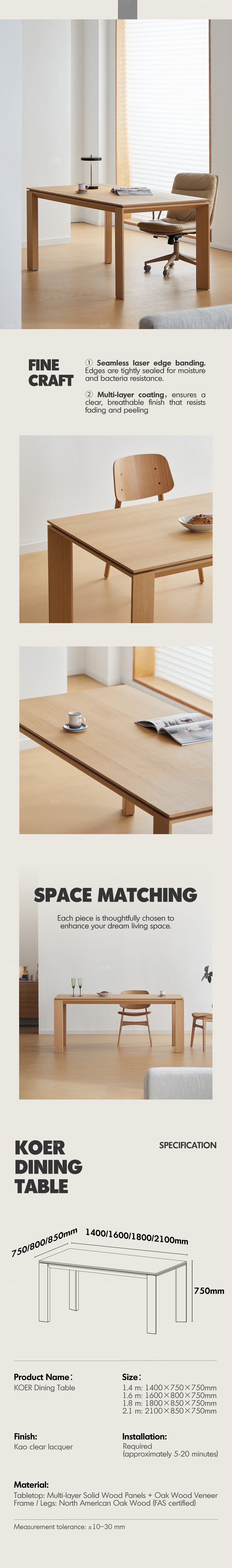 Minimalist Oak Wood Veneer Plywood Dining Table HORIZON Good to Know - 3