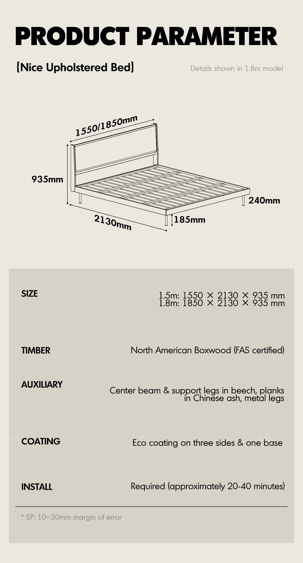 Bauhaus Mixed Weave Fabric Boxwood Bed Frame NICE Good to Know - 7