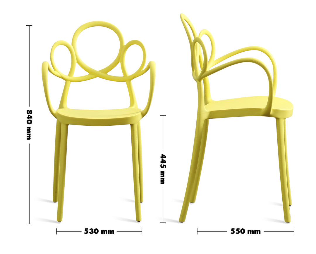 Scandinavian Plastic Armrest Dining Chair MINA Size Chart