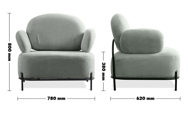 Scandinavian Fabric 1 Seater Sofa LUCIA Size Chart
