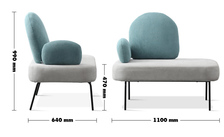 Scandinavian Fabric 2 Seater Sofa SARA Size Chart