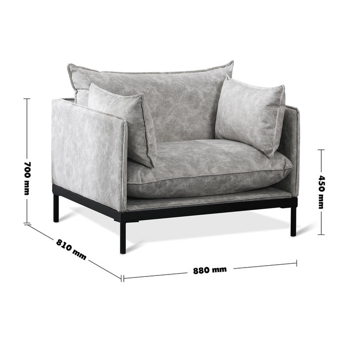 Scandinavian Fabric 1 Seater Sofa LIAM Size Chart