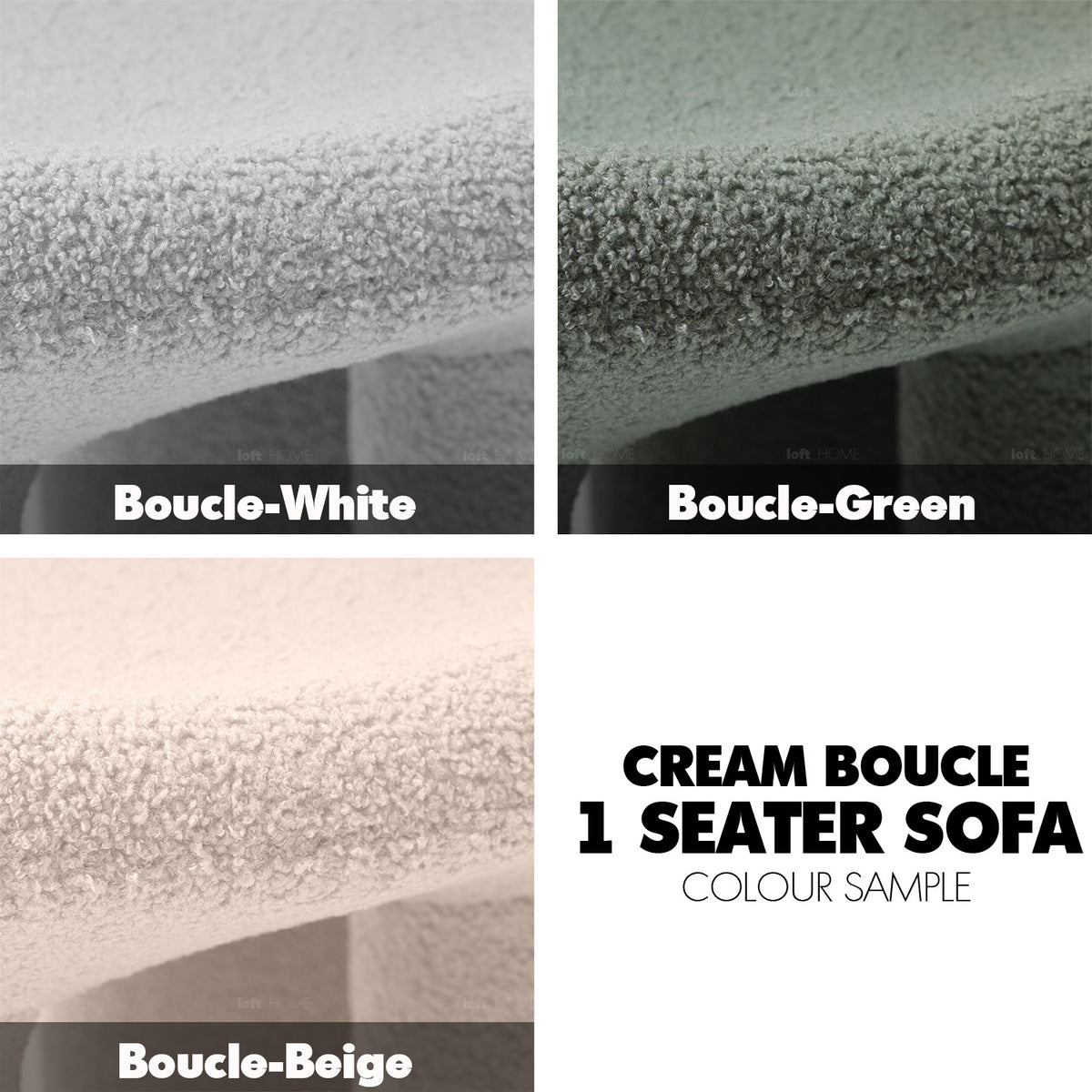 Cream Boucle 1 Seater Sofa MAX Color Swatches
