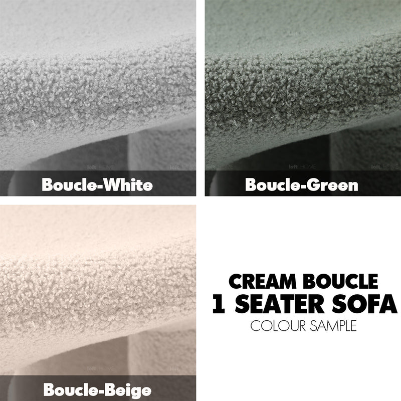 Cream Boucle 1 Seater Sofa ELEPHANT Color Swatches
