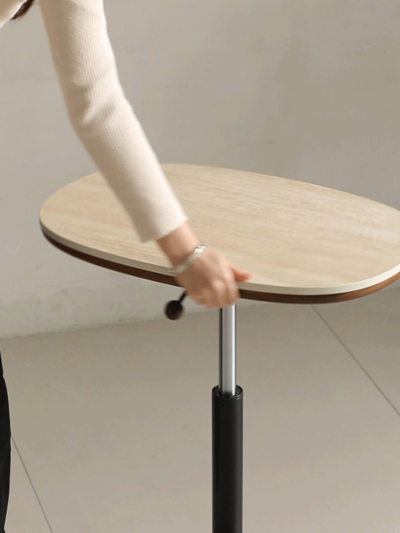 Vintage Sintered Stone Walnut Wood Height Adjustable Side Table ROMAN