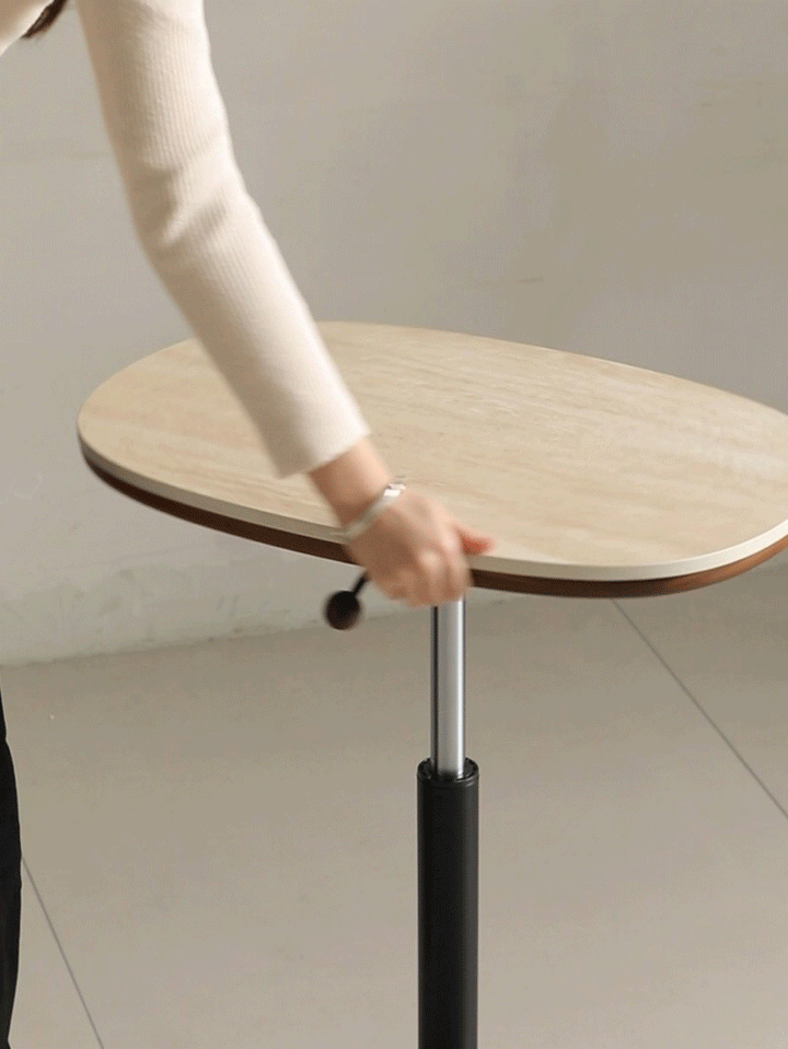 Vintage Sintered Stone Walnut Wood Height Adjustable Side Table ROMAN