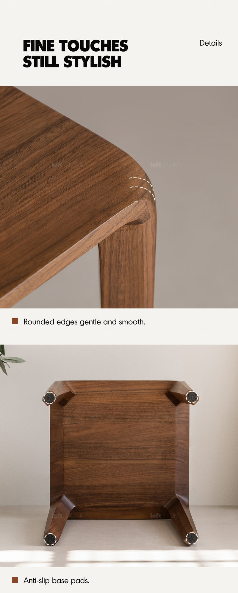 Japandi Walnut Wood Stool CONTI Good to Know - 4