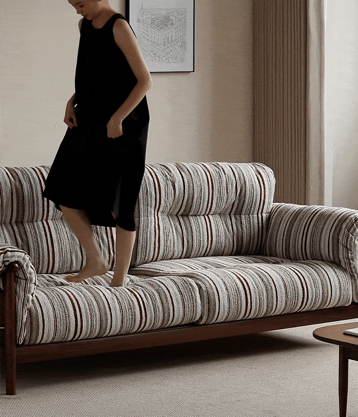 Japandi Chenille Velvet Fabric Walnut Wood 3 Seater Sofa Sofa OPEN BACKED Good to Know - 4