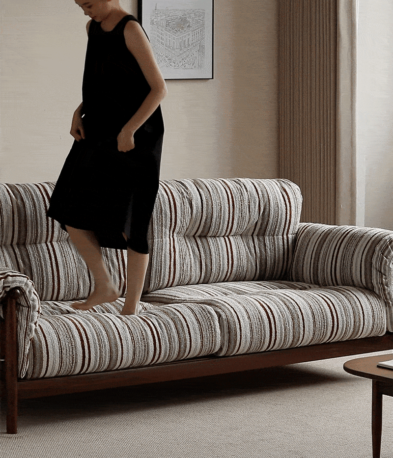 Japandi Chenille Velvet Fabric Walnut Wood 3 Seater Sofa Sofa OPEN BACKED Good to Know - 4