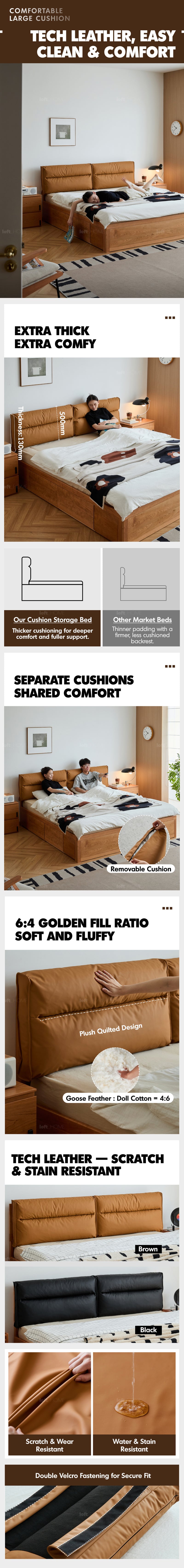 Scandinavian Cherry Wood Cushion Lift-Up Storage Bed With Drawer KANGAROO Good to Know - 4