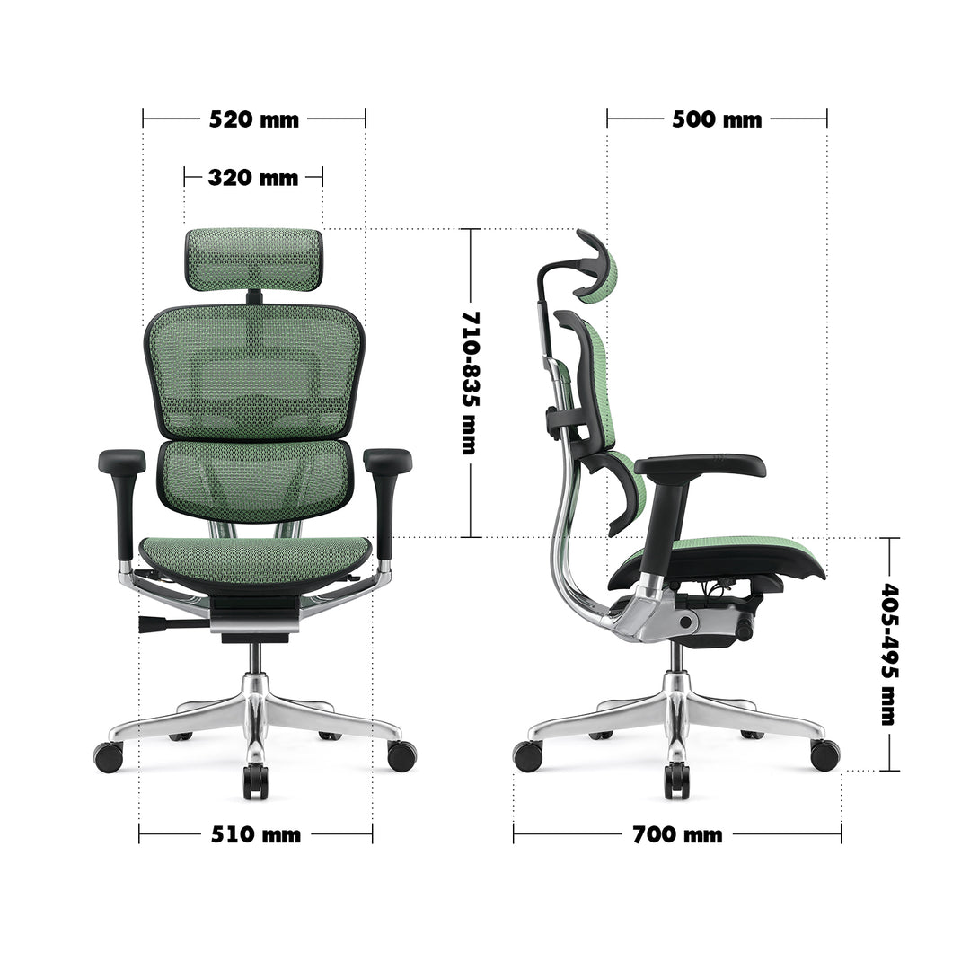 Modern Mesh Ergonomic Office Chair Black Frame ERGOHUMAN E2 Size Chart