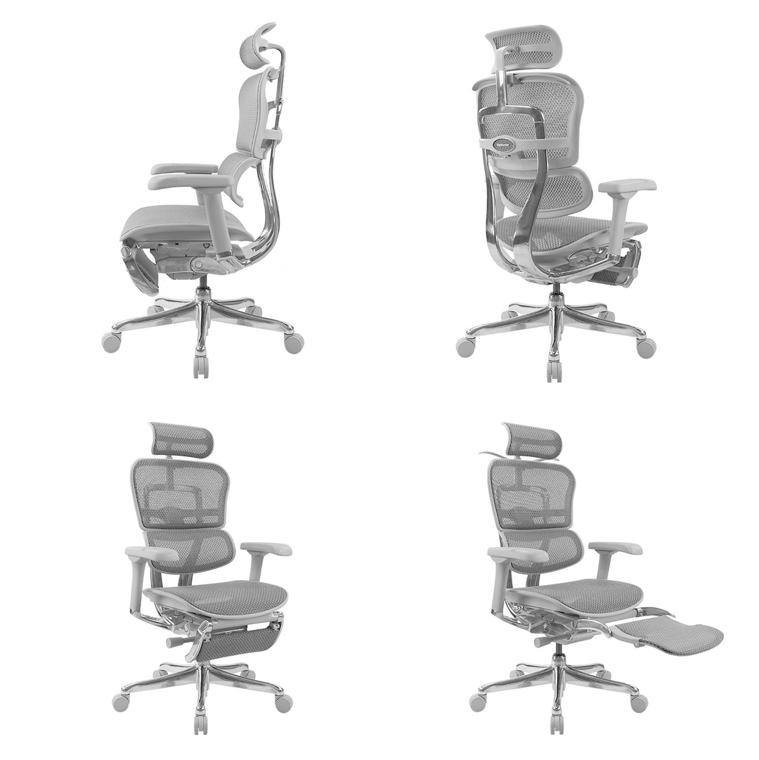 Modern Mesh  Ergonomic Office Chair Grey Frame With Legrest ERGOHUMAN E2 Still Life