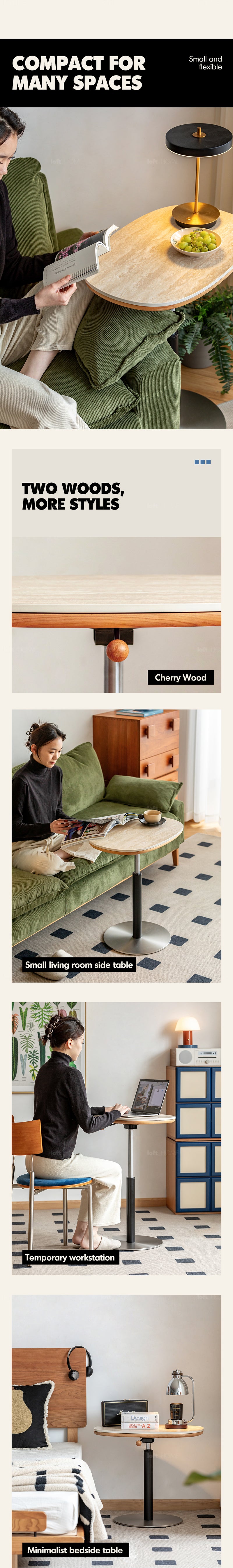 Scandinavian Sintered Stone Cherry Wood Height Adjustable Side Table ROMAN Good to Know - 5
