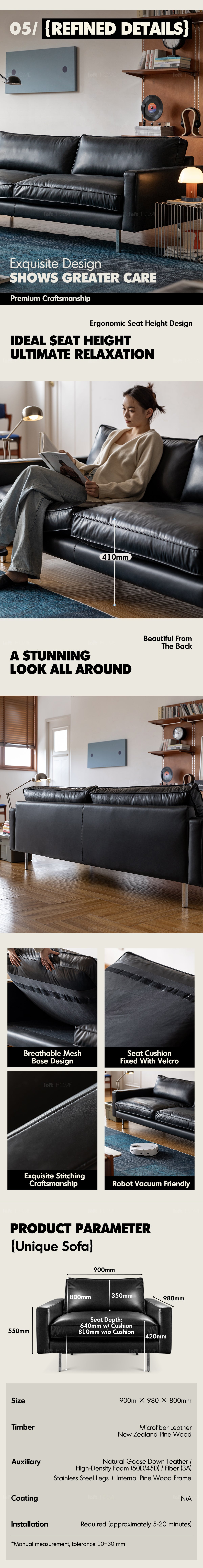 Minimalist Microfiber Leather 1 Seater Sofa UNIQUE Good to Know - 8