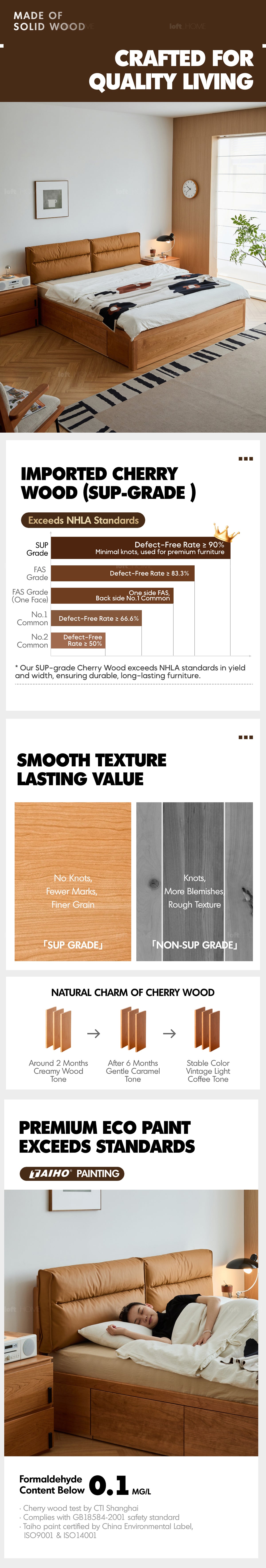 Scandinavian Cherry Wood Cushion Lift-Up Storage Bed With Drawer KANGAROO Good to Know - 6