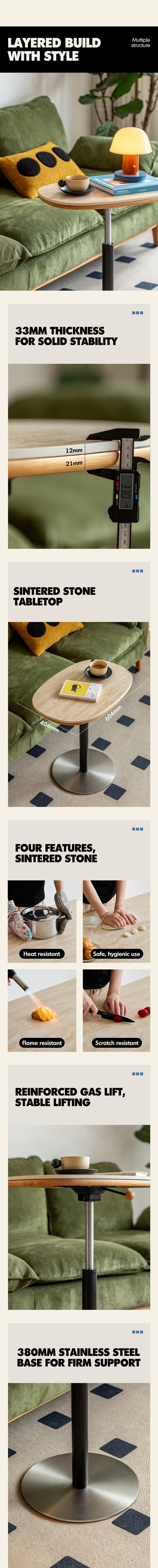 Scandinavian Sintered Stone Cherry Wood Height Adjustable Side Table ROMAN Good to Know - 6