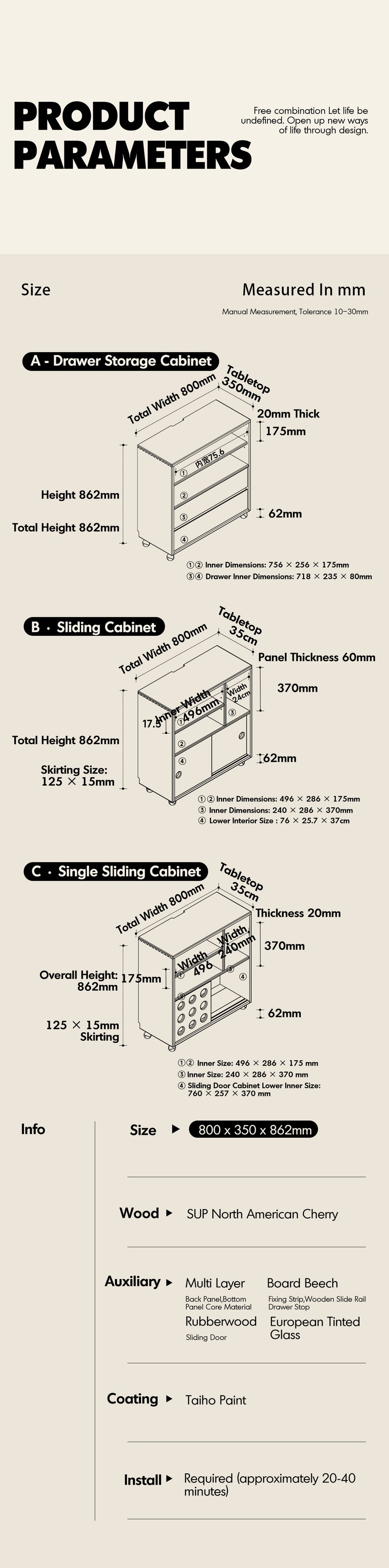 Scandinavian Cherry Wood Wheel Mobility Cabinet TIMELESS More Details and Instruction_11