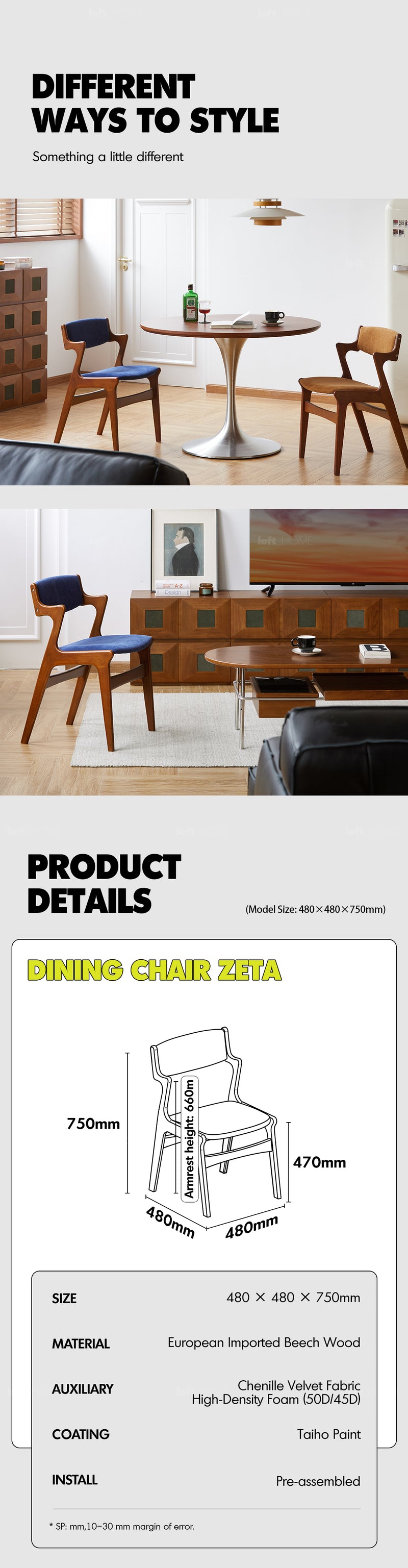 Bauhaus Beech Wood Chenille Velvet Fabric Dining Chair ZETA Good to Know - 6