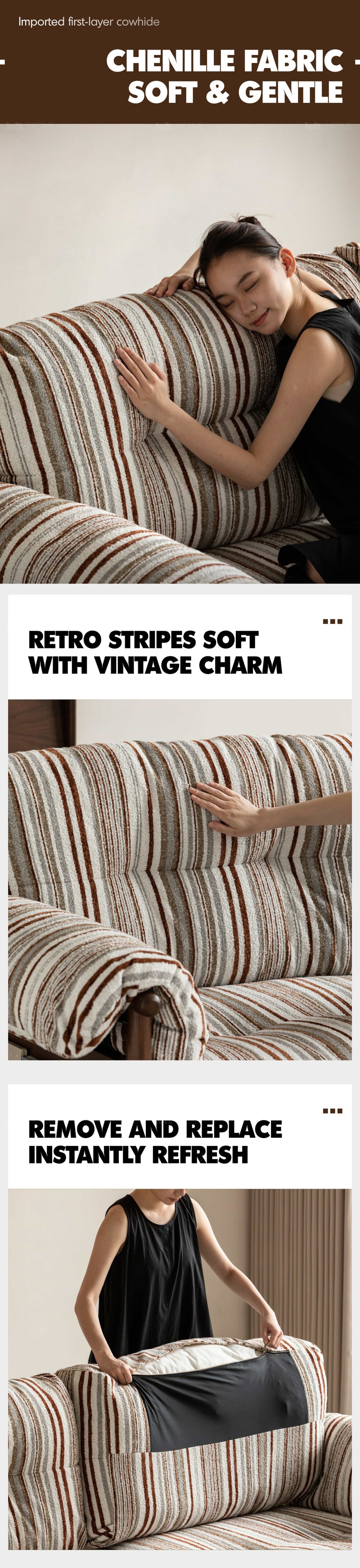 Japandi Chenille Velvet Fabric Walnut Wood 3 Seater Sofa Sofa OPEN BACKED Good to Know - 6