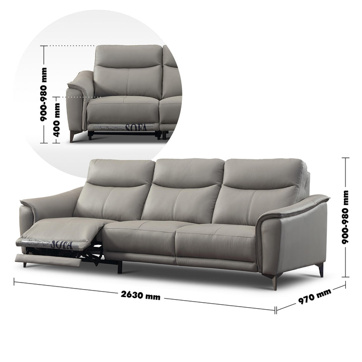 Modern Genuine Leather Electric Recliner 3 Seater Sofa CARLOS Size Chart