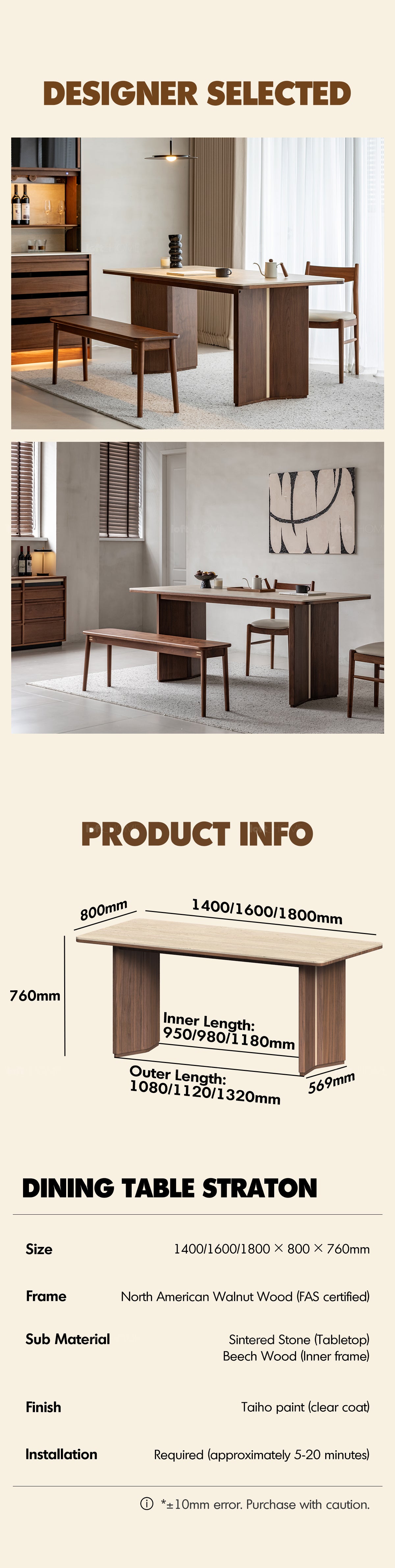 Japandi Walnut Wood Sintered Stone Dining Table STRATON Good to Know - 7