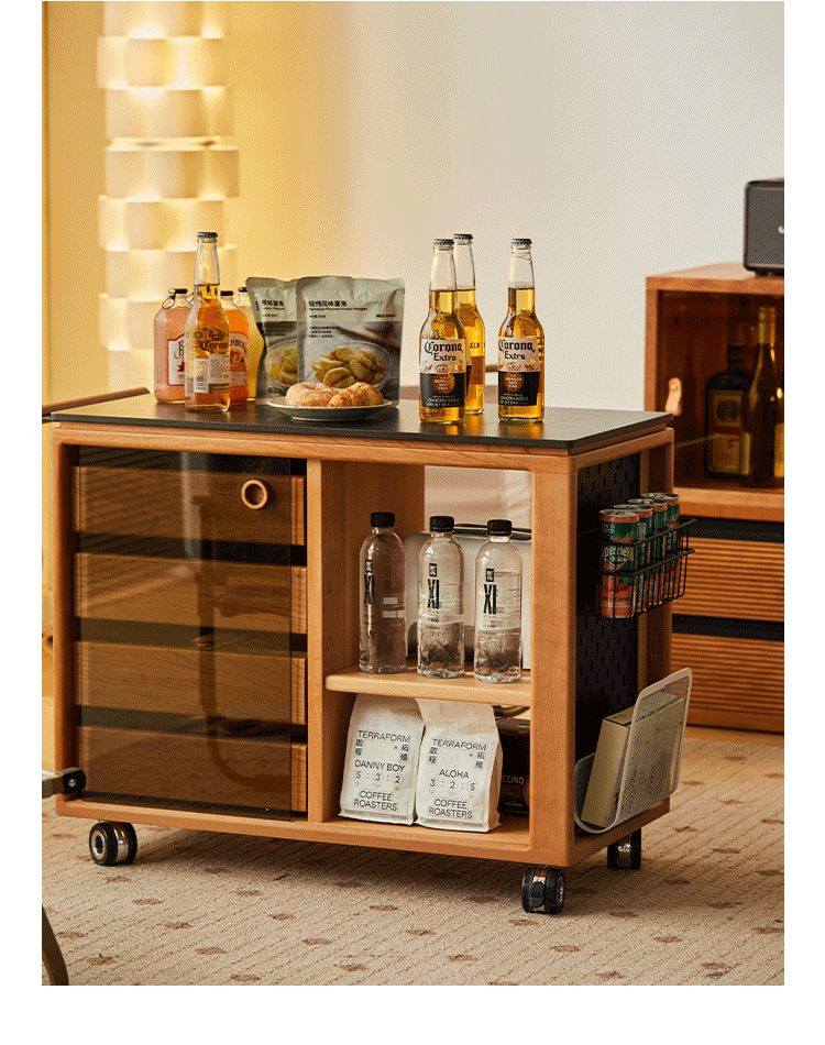 Scandinavian Cherry Wood Wheeled Trolley Side Table BUS Good to Know - 7