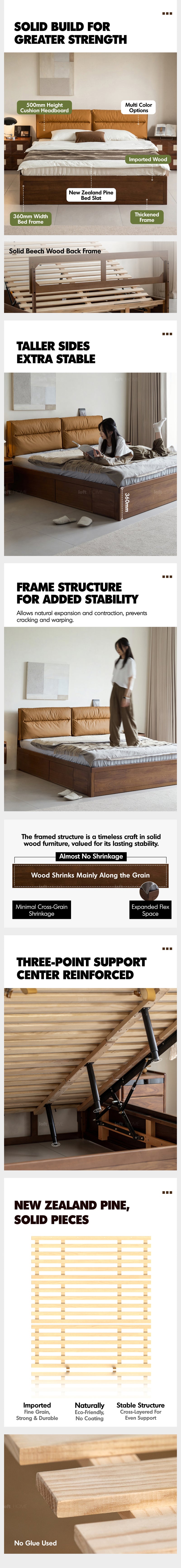 Japandi Walnut Wood Cushion Lift-Up Storage Bed With Drawer KANGAROO Good to Know - 7