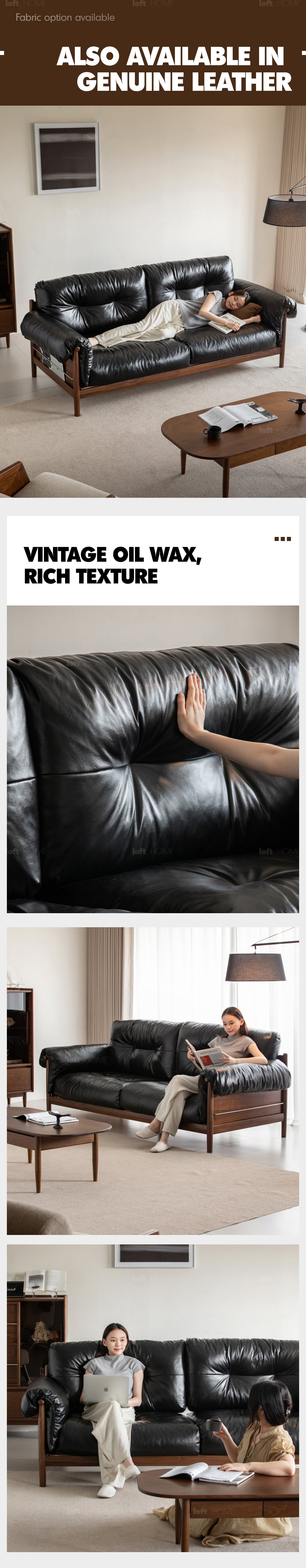 Japandi Chenille Velvet Fabric Walnut Wood 3 Seater Sofa Sofa OPEN BACKED Good to Know - 7