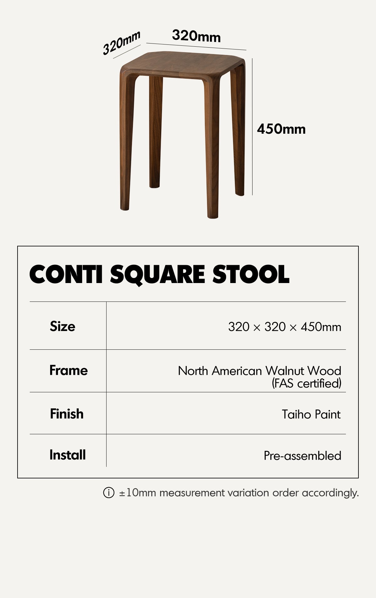 Japandi Walnut Wood Stool CONTI Good to Know - 7